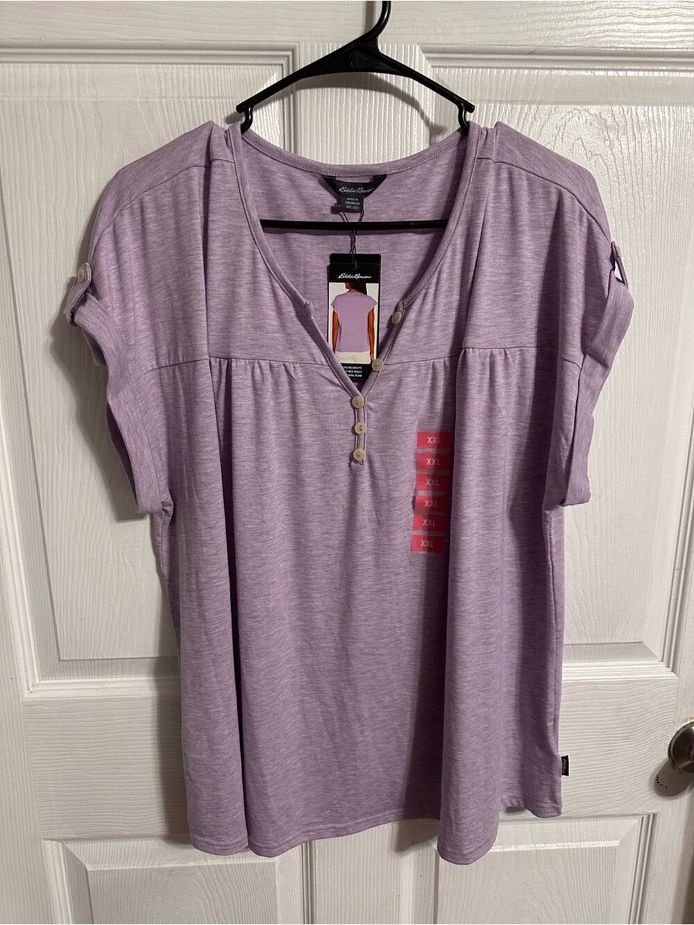 Nwt Eddie Bauer henley relaxed heathered purple top shirt blouse
